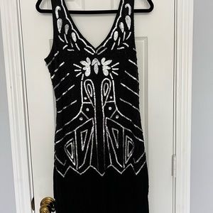 Black Beaded Fringed Flapper Dress 1920’s NWT Medium